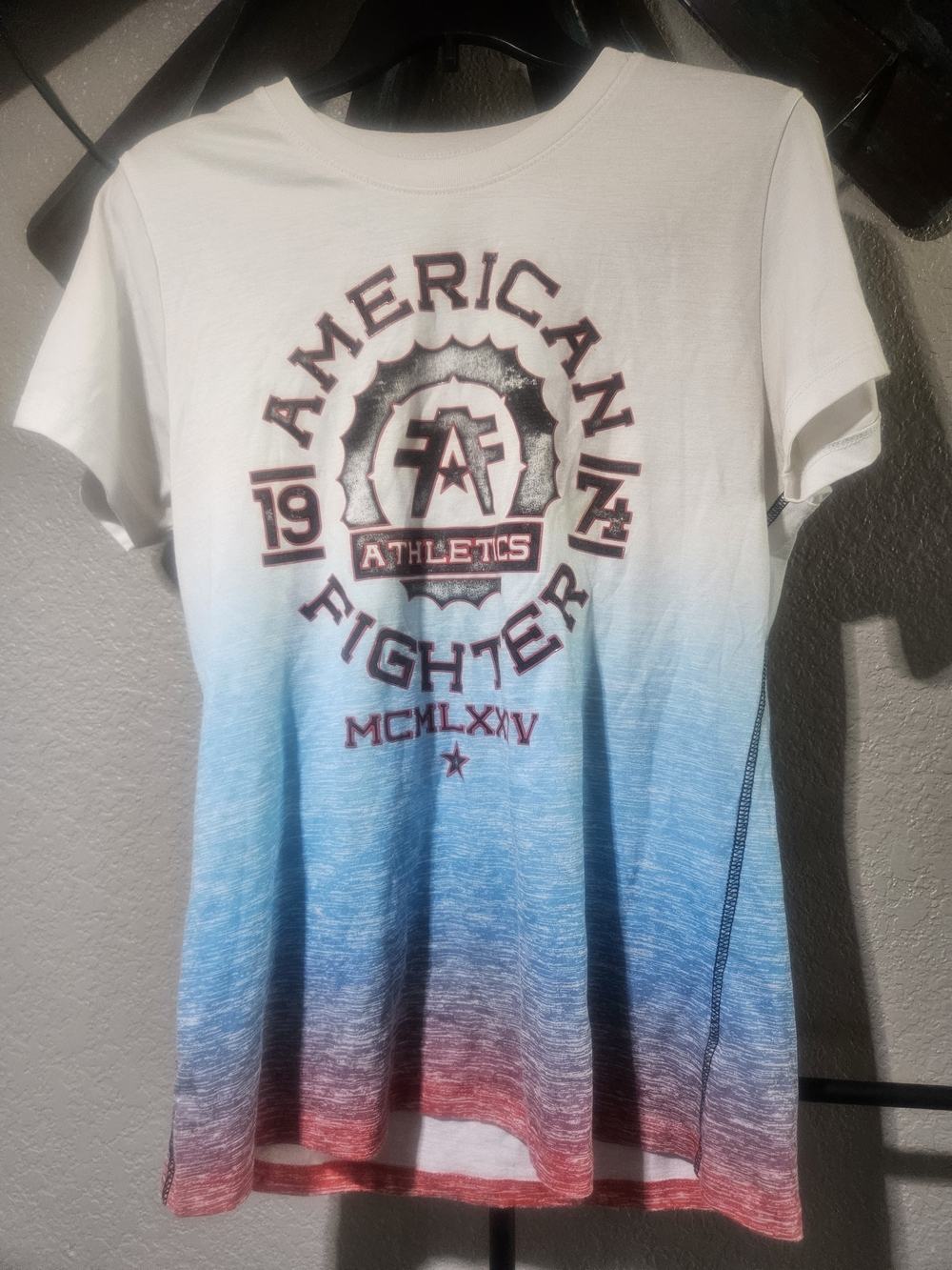 American Fighter White to Blue to Red Ombre Logo Tee
